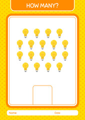 How many counting game with light bulb. worksheet for preschool kids, kids activity sheet