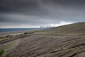 Landscape overlooking one of the largest brown coal open pit mines. A degraded area of Belchatow...