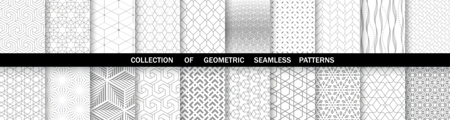 Geometric set of seamless gray and white patterns. Simpless vector graphics.
