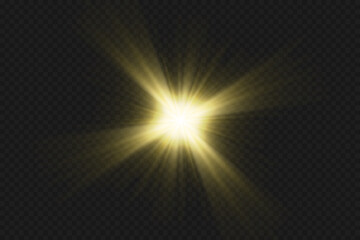 Fototapeta premium Light effects, glare, glitter, explosion, golden light, Vector illustration. shining golden stars.