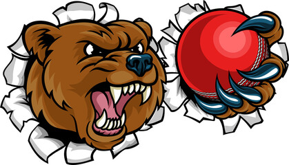 Bear Holding Cricket Ball Breaking Background