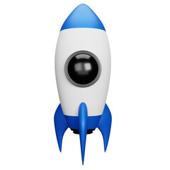 Blue rocket on transparent background. 3D Illustration