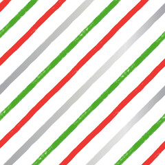 Christmas diagonal stripes pattern, seamless brush texture lines background, red and green geometric parallel strokes, gift paper vector