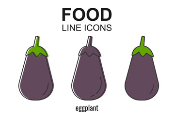 Eggplant. Food line icon design vector illustration on white background. Food line icon design vector illustration on black background