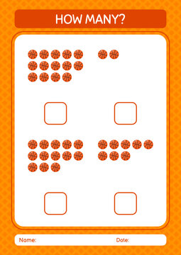How many counting game with basketball. worksheet for preschool kids, kids activity sheet