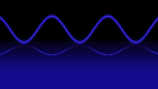 Blue smooth sine wave in seamless motion with reflection on blue background
