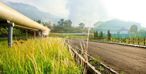 Large pipelines for the Geothermal Power Plant in Ulubelu, Lampung, Indonesia. for renewable energy.