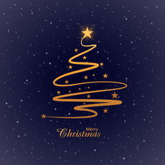 Christmas tree golden stars blue background