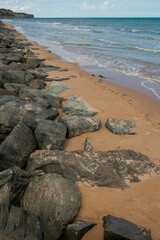 Vertical shot of the Normandy beaches in France