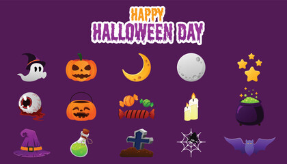 Happy Halloween flat Design Icon Set