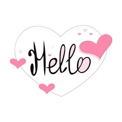 Handdrawn lettering with hello word and hearts.