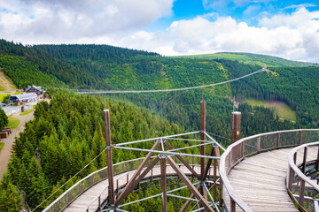 Fototapeta na wymiar Dolni Morava Sky Walk stairs in the mountains, Czech Republic.