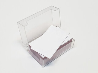 Template of blank business cards with laminated multilayer in a plastic box
