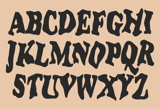 Hippie bohemian funky groovy font from the 1960s in a psychedelic boho style. Ideal for posters, collages, clothing, music albums and more. Vector clipart, individual letters.