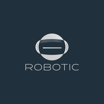 head robot icon logo business vector design template, 3d robotic icon logo design vector illustration with modern, futuristic and elegant styles isolated on dark background.