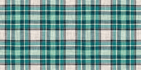 Teal rustic coastal beach house border check fabric tile. Seamless sailor flannel edging trim textile. Gingham rustic banner ribbon endless tape.