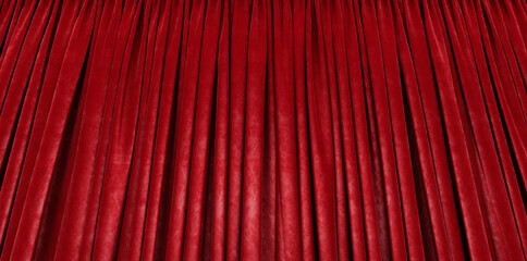 3D render of red curtain. Red curtain in theatre. Textured background