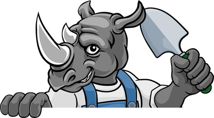 Rhino Gardener Gardening Animal Mascot