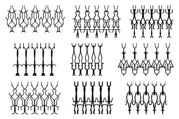 Assorted spooky cemetery fence silhouettes. Assets isolated on a white background. Scary, haunted and spooky fence elements