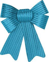 Cyan or blue ribbon or bow with gift box png transparent file for celebration in Christmas day and holiday, object clipart element or symbol.
