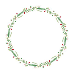 Watercolor green leaves and flower wreath