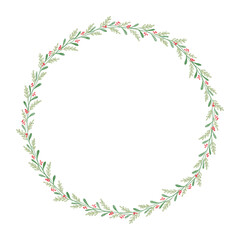 Watercolor green leaves and flower wreath