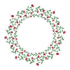 Watercolor green leaves and flower wreath