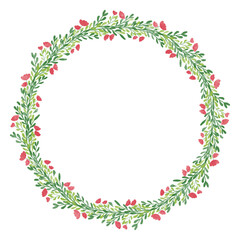 Watercolor green leaves and flower wreath