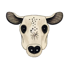 Image of a cow's muzzle. Illustration of a cow with spots on its muzzle. Sketch of a cow.