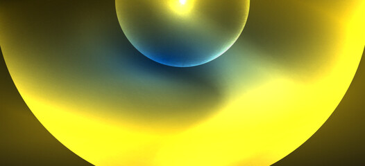 Abstract background with neon glowing light effects. Round shapes, triangles and circles. Wallpaper for concept of AI technology, blockchain, communication, 5G, science, business and technology