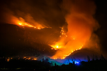 Fototapeta na wymiar Incendio forastal nocturno en montaña