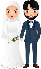  Wedding invitation card the bride and groom cute muslim couple cartoon