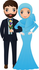  Wedding invitation card the bride and groom cute muslim couple cartoon