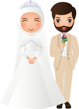  Wedding invitation card the bride and groom cute muslim couple cartoon