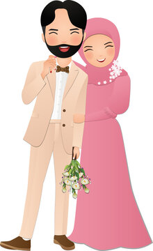  Wedding invitation card the bride and groom cute muslim couple cartoon