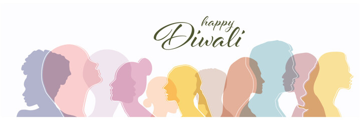 Vector abstract illustration for the Indian festival - Diwali, with people silhouette for poster.