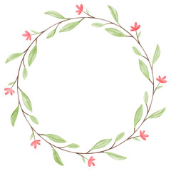Watercolor Hand Drawn Wreath with Leaves