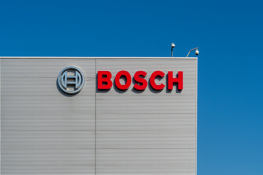 Warsaw, Poland - July 20, 2022: Bosch logo sign on the building
