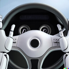 Self-driving car concept, robot driving a car