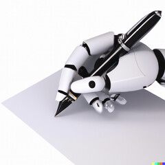 Artificial intelligence concept, robot writing on paper