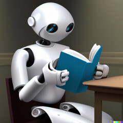 Machine learning concept, Robot reading a book