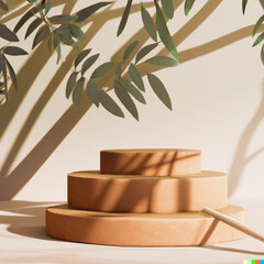 Wooden product display podium with copy space