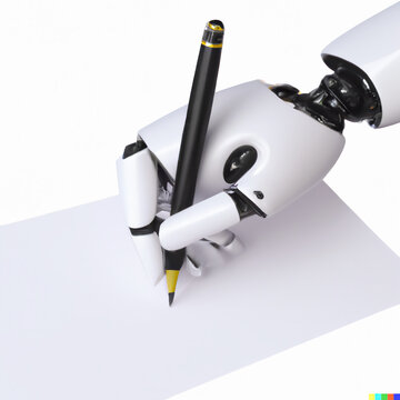 Artificial intelligence concept, robot writing on paper