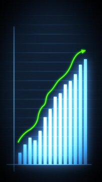 Vertical Business Growth And Success Arrow Infographics/
4k animation of a vertical business infographics with rising arrow and bar stats appearing, symbolizing growth and success, with noise