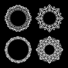 Set of decorative frames Elegant vector element for design in Eastern style, place for text. Floral black and white borders. Lace illustration for invitations and greeting cards.
