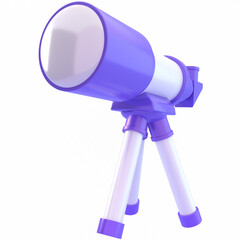 3d Telescope illustration in purple color, for UI, poster, banner, social media post. 3D rendering