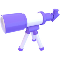 3d Telescope illustration in purple color, for UI, poster, banner, social media post. 3D rendering