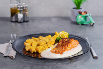 Delicious Gnocchi And Roasted Salmon With Lemon 
