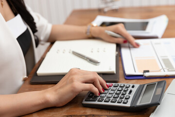 Fototapeta premium Business and finance concept of office working, Businesswoman discussing sale analysis Chart