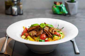 Fresh Salad With Roasted Sliced Sirloin Steak